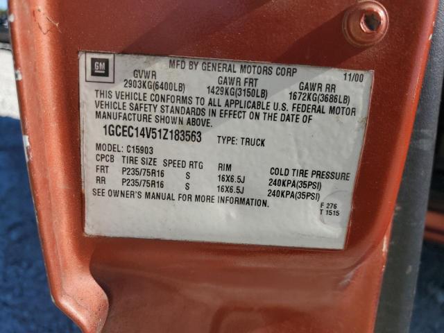 1GCEC14V51Z183563 - 2001 CHEVROLET SILVERADO C1500 Narıncı foto 12