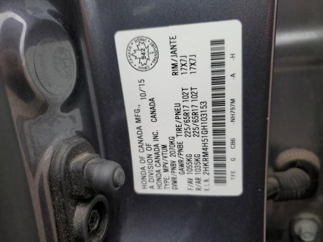 2HKRM4H51GH103153 - 2016 HONDA CR-V EX GRAY photo 14