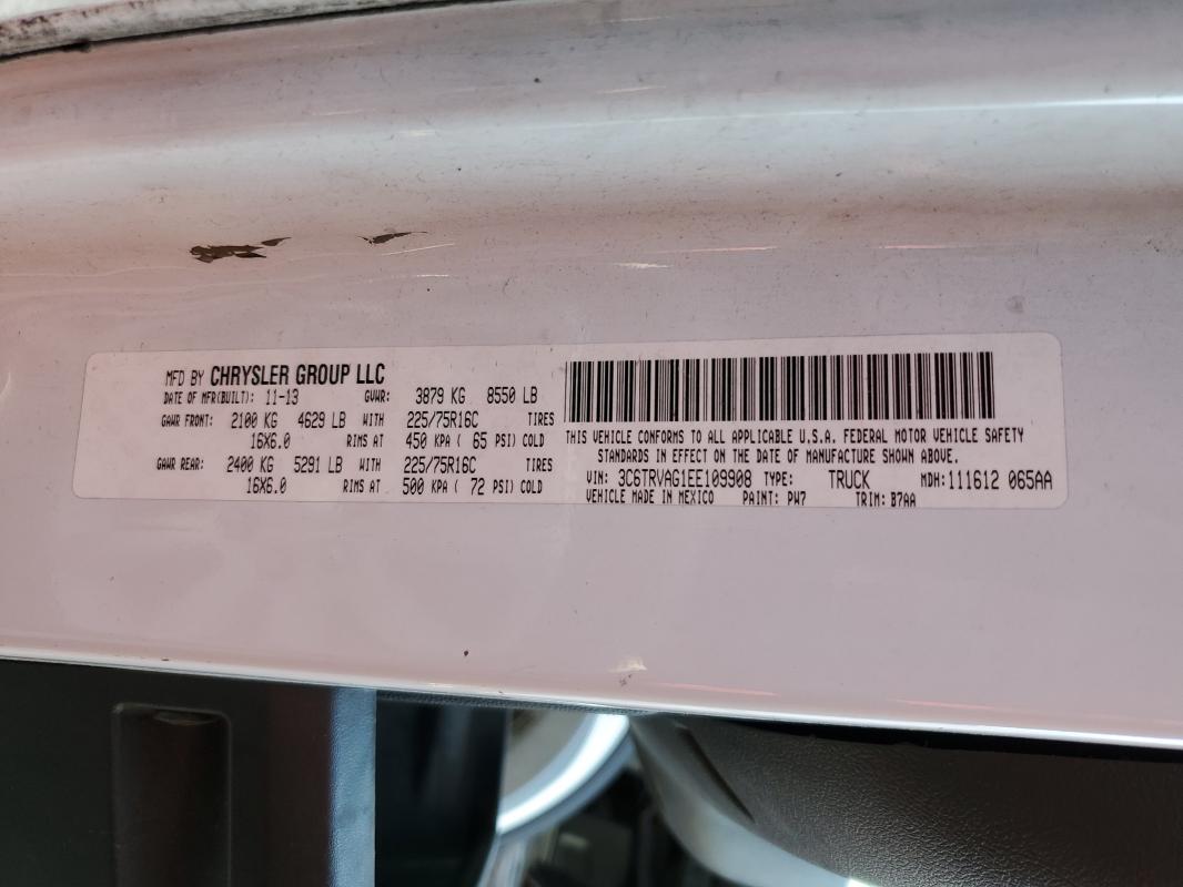 3C6TRVAG1EE109908 - 2014 RAM PROMASTER 1500 STANDARD WHITE photo 13