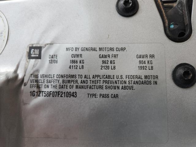 1G1ZT58F07F210943 - 2007 CHEVROLET MALIBU LT SILVER photo 12