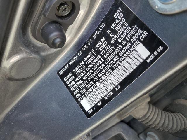 SHHFK7H83JU203070 - 2018 HONDA CIVIC EXL CHARCOAL photo 12