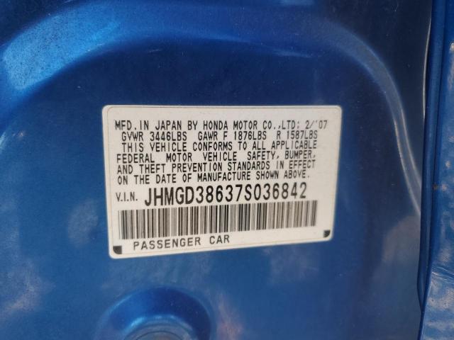 JHMGD38637S036842 - 2007 HONDA FIT S 蓝色 照片 12