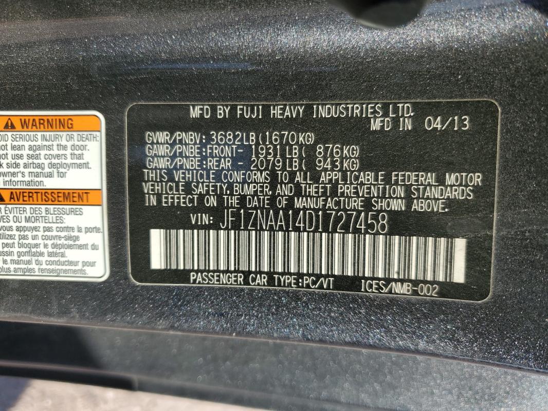 JF1ZNAA14D1727458 - 2013 TOYOTA SCION FR-S CHARCOAL photo 12