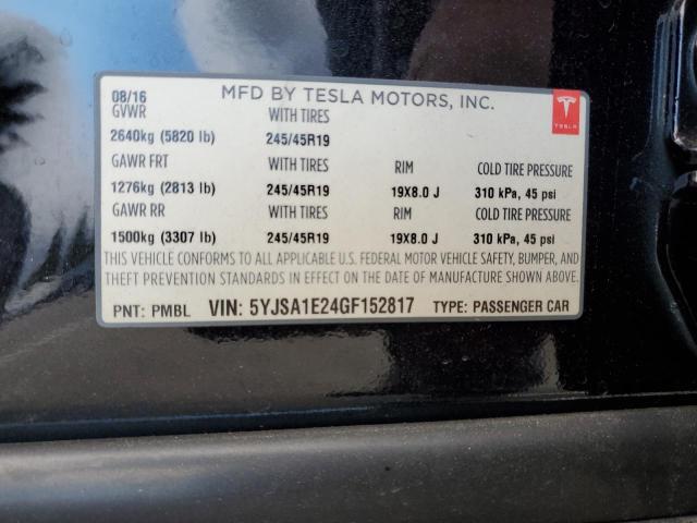 5YJSA1E24GF152817 - 2016 TESLA MODEL S BLACK photo 12