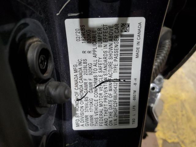 2HGFC2F68LH543204 - 2020 HONDA CIVIC LX BLUE photo 13