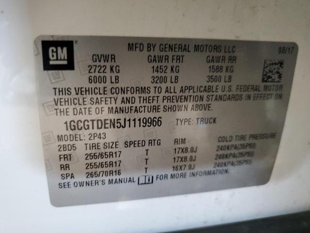 1GCGTDEN5J1119966 - 2018 CHEVROLET COLORADO Z71 WHITE photo 12