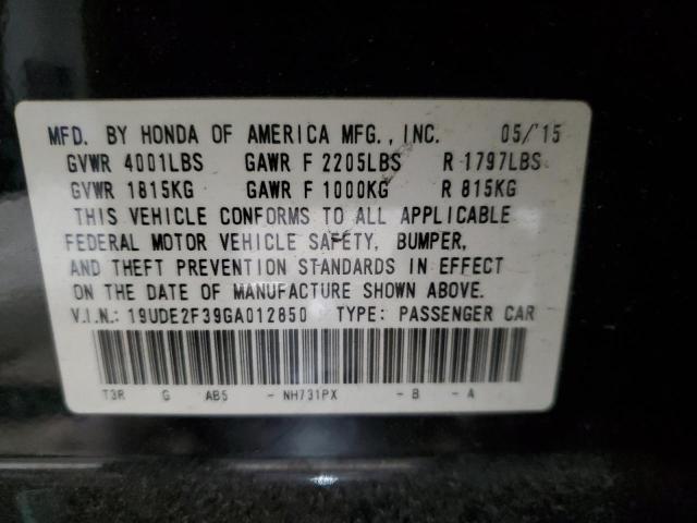 19UDE2F39GA012850 - 2016 ACURA ILX BASE WATCH PLUS BLACK photo 12
