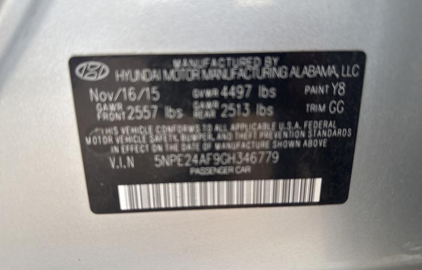 5NPE24AF9GH346779 - 2016 HYUNDAI SONATA SE SILVER photo 10