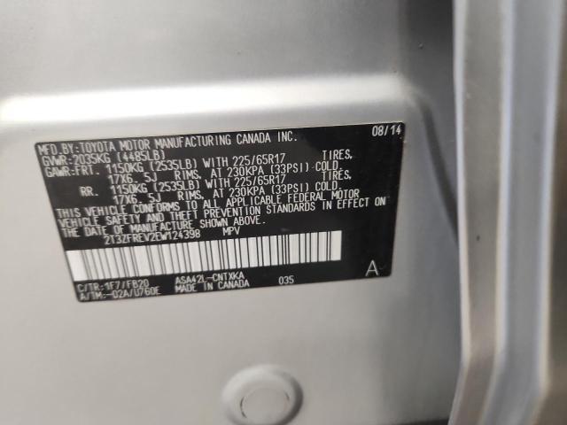 2T3ZFREV2EW124398 - 2014 TOYOTA RAV4 LE SILVER photo 13