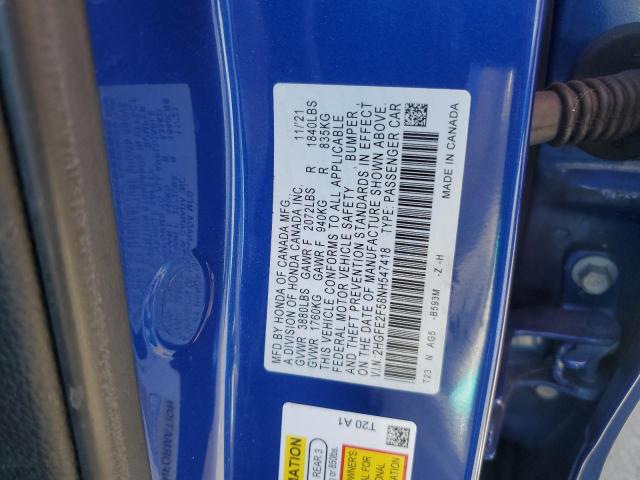 2HGFE2F58NH547418 - 2022 HONDA CIVIC SPORT Blau Foto 12