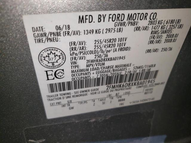 2FMHK6D8XKBA01945 - 2019 FORD FLEX LIMITED 银色 照片 13