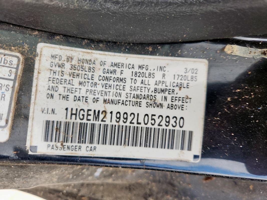 1HGEM21992L052930 - 2002 HONDA CIVIC EX BLACK photo 12