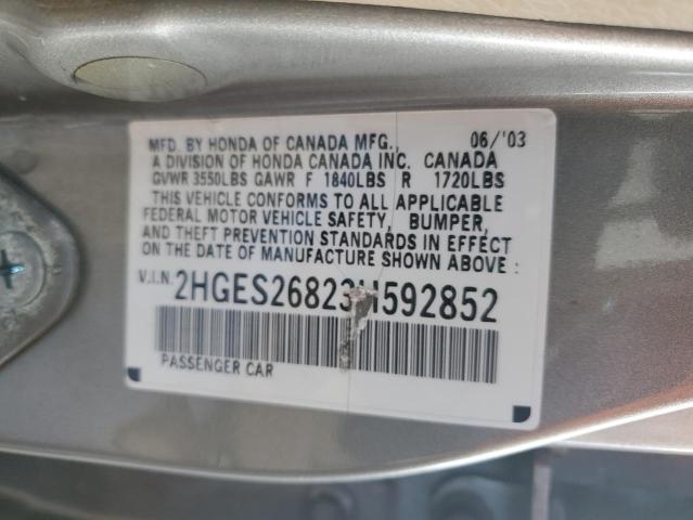 2HGES26823H592852 - 2003 HONDA CIVIC EX SILVER photo 12