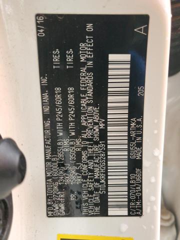 5TDJKRFH2GS287591 - 2016 TOYOTA HIGHLANDER XLE 白色 照片 13