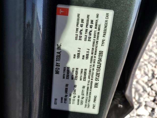 5YJ3E1EA3JF041280 - 2018 TESLA MODEL 3 Сұр фото 12