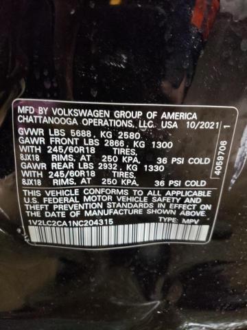 1V2LC2CA1NC204315 - 2022 VOLKSWAGEN ATLAS CROS SE CHARCOAL photo 12