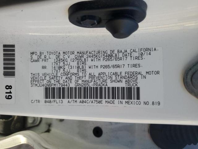 3TMJU4GN6FM179443 - 2015 TOYOTA TACOMA DOUBLE CAB PRERUNNER WHITE photo 13