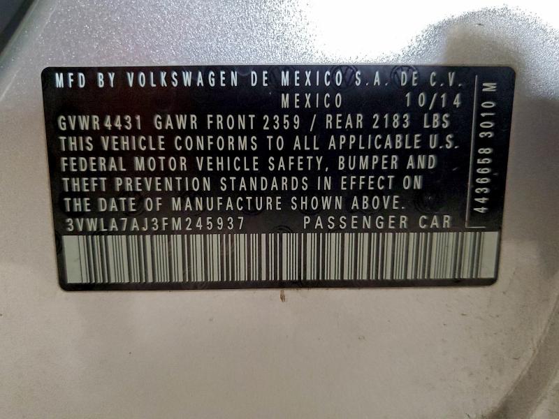 3VWLA7AJ3FM245937 - 2015 VOLKSWAGEN JETTA TDI 银色 照片 12