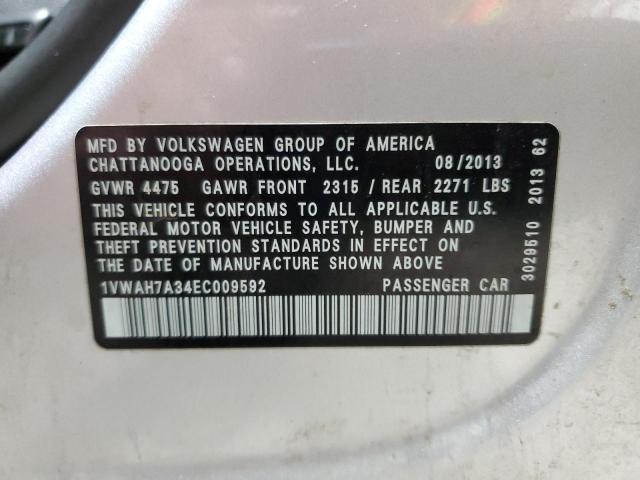 1VWAH7A34EC009592 - 2014 VOLKSWAGEN PASSAT S فضي صورة 12
