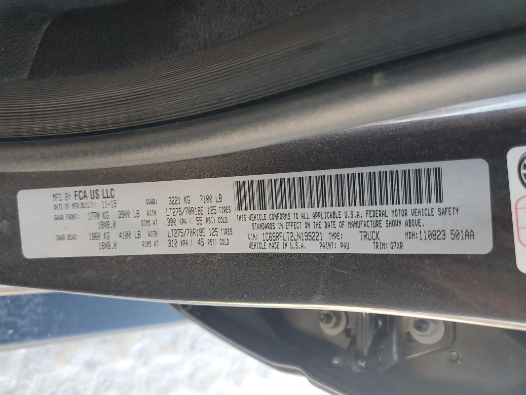 1C6SRFLT2LN199221 - 2020 RAM 1500 REBEL GRAY photo 12