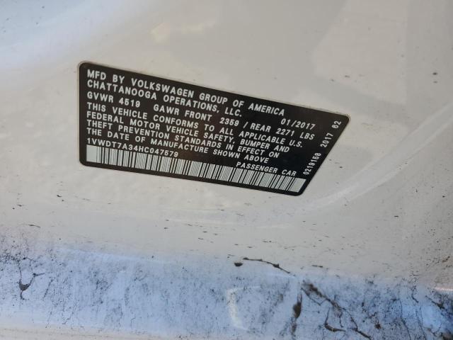 1VWDT7A34HC047579 - 2017 VOLKSWAGEN PASSAT R-LINE თეთრი ფოტო 12
