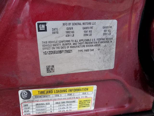 1G1ZD5EU0BF178021 - 2011 CHEVROLET MALIBU 2LT BURGUNDY photo 12
