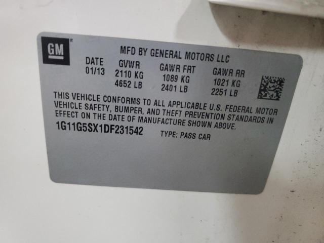 1G11G5SX1DF231542 - 2013 CHEVROLET MALIBU 3LT 白色 照片 12