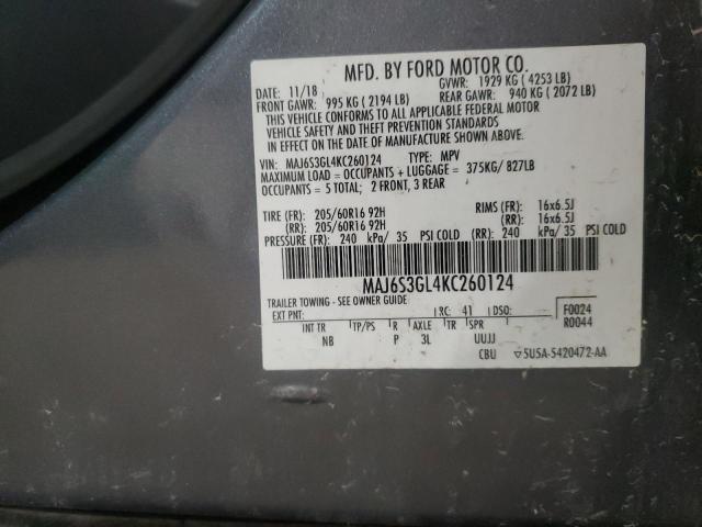 MAJ6S3GL4KC260124 - 2019 FORD ECOSPORT SE Gris photo 14