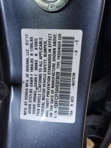 19XFC2F5XHE023028 - 2017 HONDA CIVIC LX GRAY photo 12