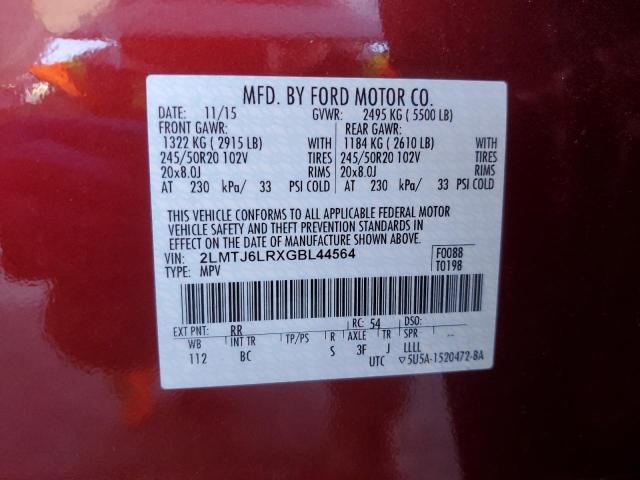 2LMTJ6LRXGBL44564 - 2016 LINCOLN MKX RESERVE Bordo foto 12