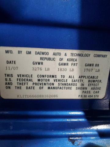 KL1TD66608B162086 - 2008 CHEVROLET AVEO BASE Mavi foto 13