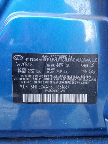 5NPE24AF8JH681684 - 2018 HYUNDAI SONATA SE ლურჯი ფოტო 12