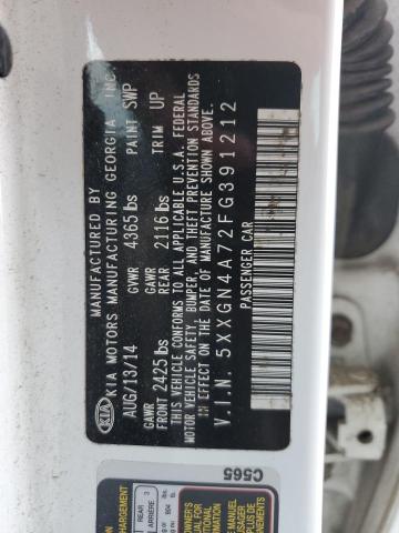 5XXGN4A72FG391212 - 2015 KIA OPTIMA EX WHITE photo 12