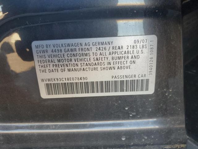 WVWEK93C18E078490 - 2008 VOLKSWAGEN PASSAT LUX ნაცრისფერი ფოტო 12