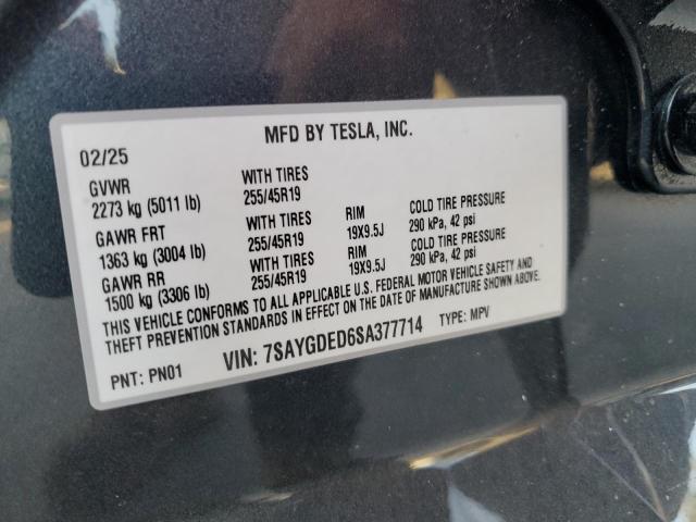 7SAYGDED6SA377714 - 2025 TESLA MODEL Y GRAY photo 13