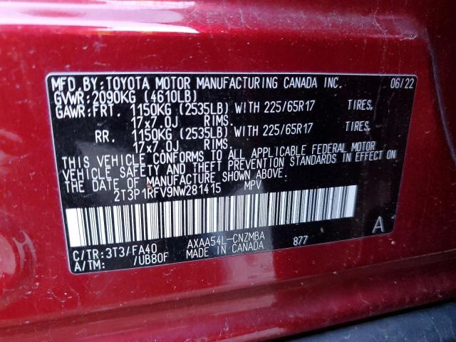 2T3P1RFV9NW281415 - 2022 TOYOTA RAV4 XLE RED photo 12