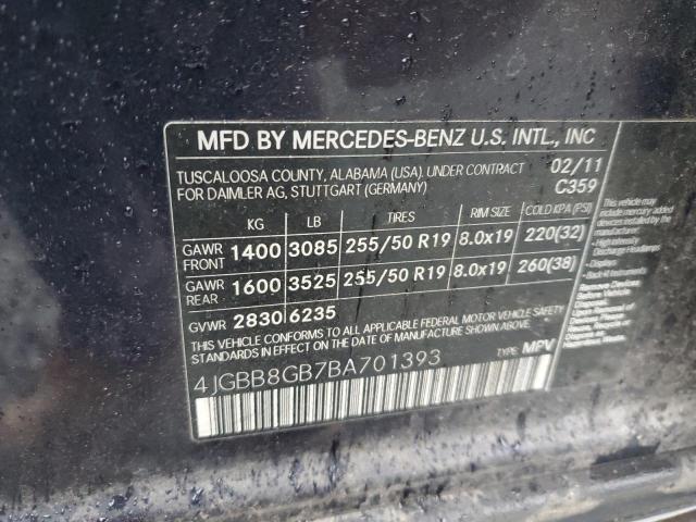 4JGBB8GB7BA701393 - 2011 MERCEDES-BENZ ML 350 4MATIC BLUE photo 14
