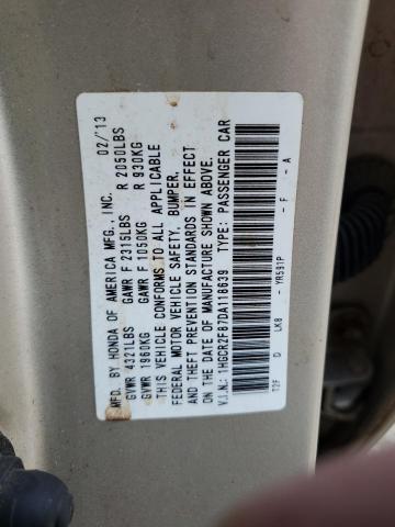 1HGCR2F87DA118639 - 2013 HONDA ACCORD EXL ბეჟი ფოტო 12