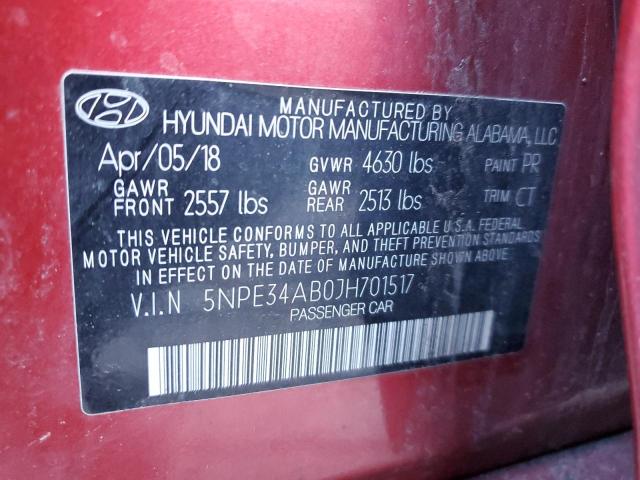 5NPE34AB0JH701517 - 2018 HYUNDAI SONATA SPORT Rojo foto 12