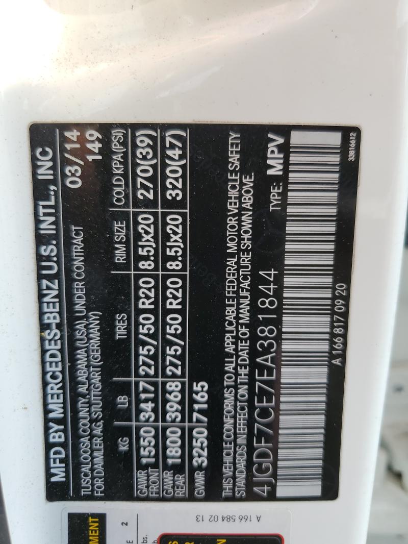 4JGDF7CE7EA381844 - 2014 MERCEDES-BENZ GL 450 4MATIC WHITE photo 13