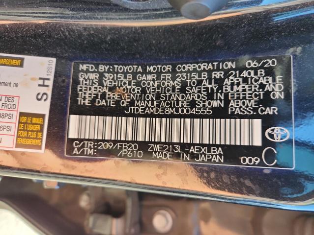 JTDEAMDE8MJ004555 - 2021 TOYOTA COROLLA LE BLACK photo 12