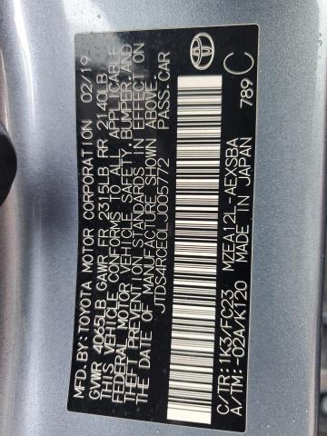 JTDS4RCE0LJ005772 - 2020 TOYOTA COROLLA SE ვერცხლისფერი ფოტო 12