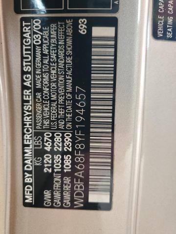 WDBFA68F8YF194657 - 2000 MERCEDES-BENZ SL 500 ოქროსფერი ფოტო 12