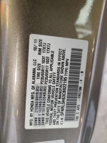 5FNRL5H63CB022195 - 2012 HONDA ODYSSEY EXL GOLD photo 13