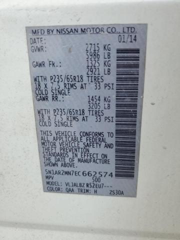 5N1AR2MN7EC662574 - 2014 NISSAN PATHFINDER S WHITE photo 13