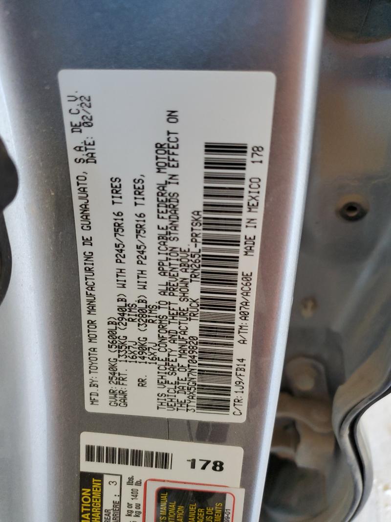 3TYAX5GN7NT049820 - 2022 TOYOTA TACOMA DOUBLE CAB فضي صورة 13