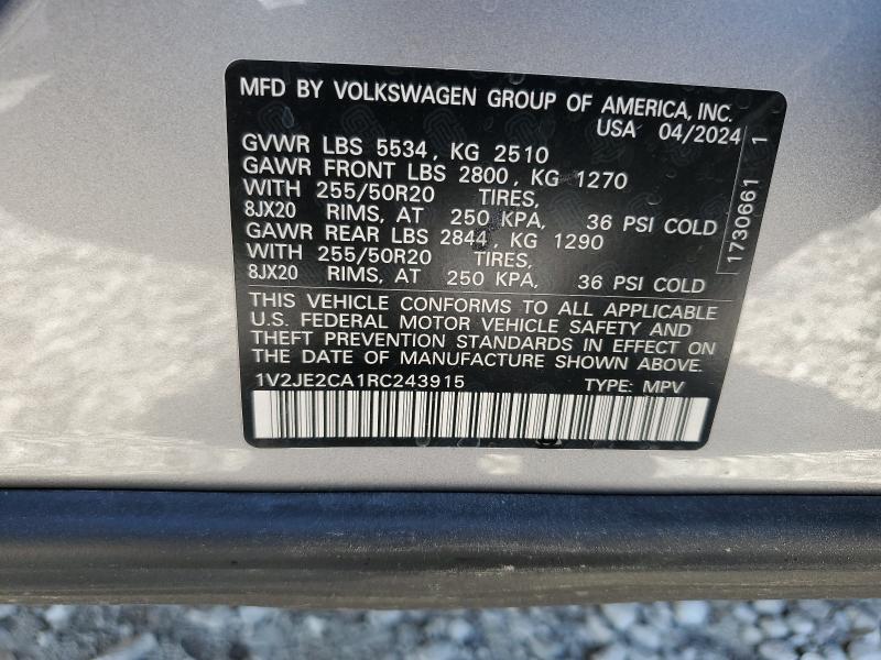 1V2JE2CA1RC243915 - 2024 VOLKSWAGEN ATLAS CROS SE Srebrny zdjęcie 13