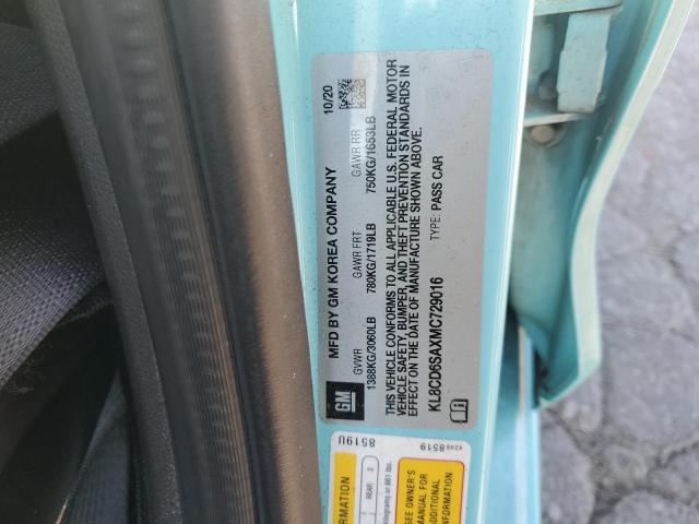 KL8CD6SAXMC729016 - 2021 CHEVROLET SPARK 1LT TURQUOISE photo 14