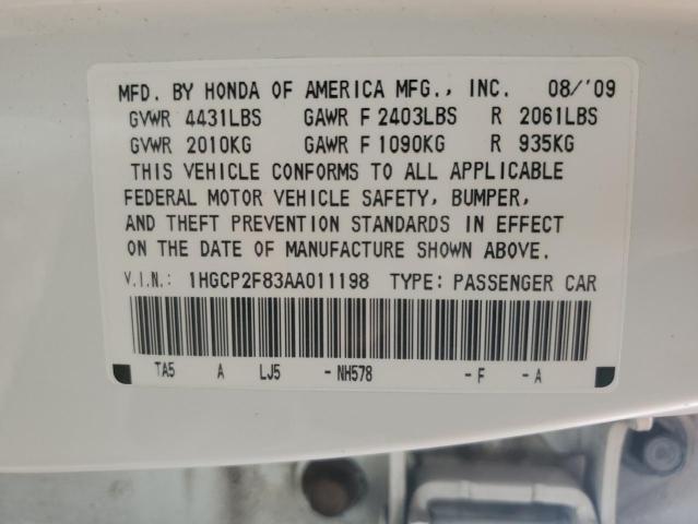 1HGCP2F83AA011198 - 2010 HONDA ACCORD EXL 白色 照片 12