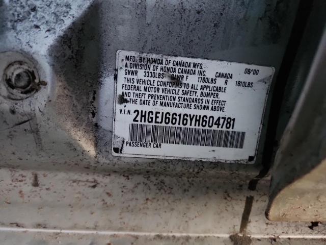2HGEJ6616YH604781 - 2000 HONDA CIVIC BASE SILVER photo 13